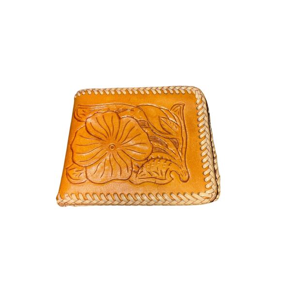 Vintage 70's 80's Mens Hand Tooled Floral Western Cowboy Style Wallet Billforld - Picture 4 of 9
